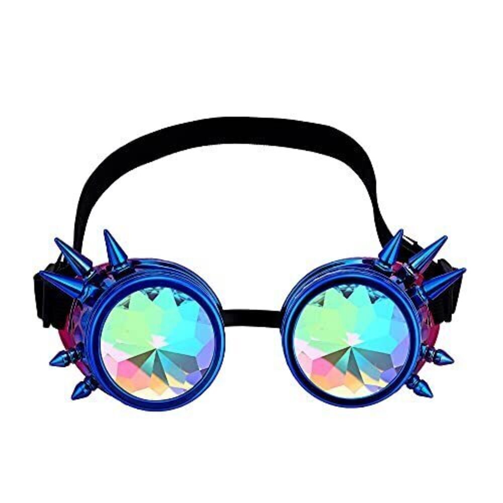 1886 Kaleidoscope Spiked Goggles with Adjustable Straps,Rainbow Crystal
